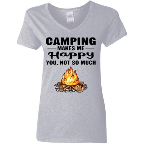Grey Color Camping Makes Me Happy Classic Tee for Women