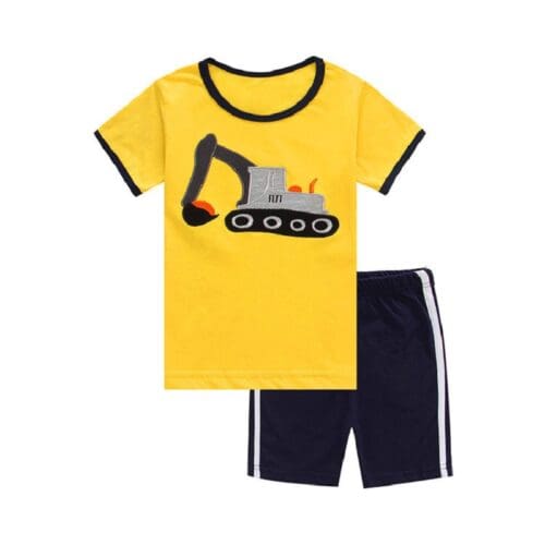 Yellow BIG MOTOR Themed Toddler Short Sets