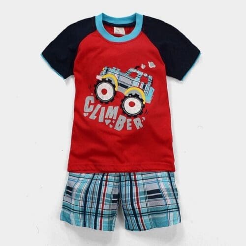 Red and Blue MOTOR Themed Toddler Short Sets